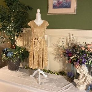 Short casual Champagne Beige lace dress